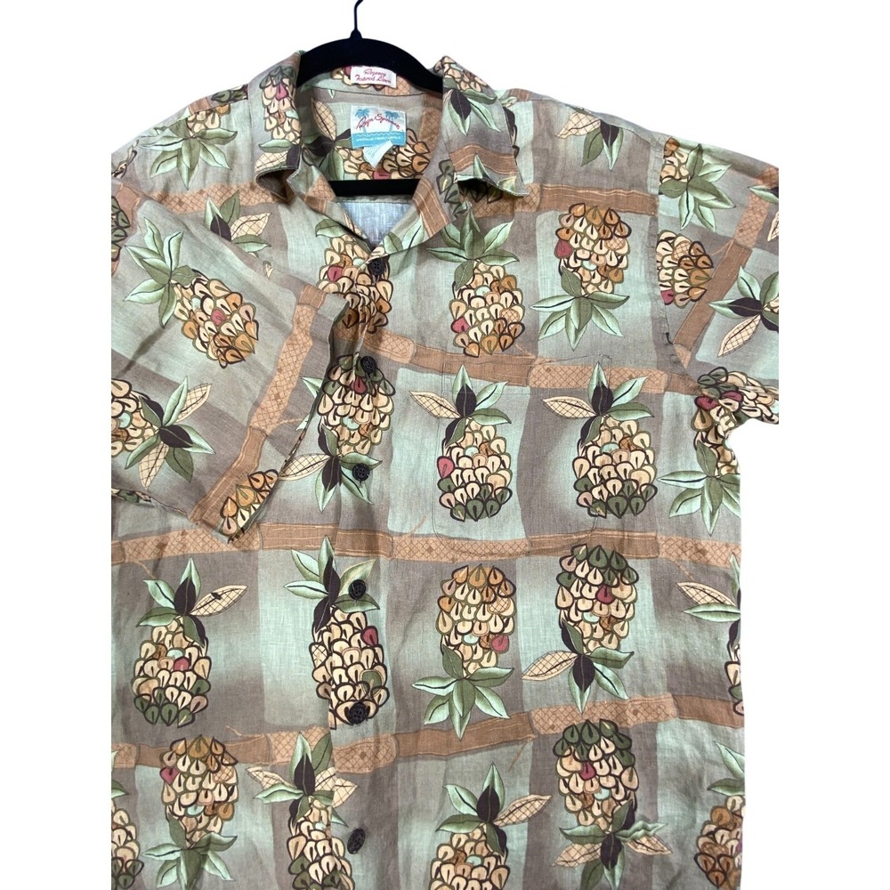 Reyn Spooner Shirt 100% Linen Hawaiian Mens Medium Regency Textured Button Up